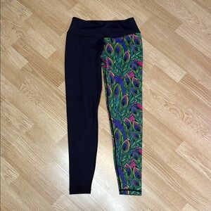 Feed Me Fight Me Black and Multicolor Peacock Leggings Athleisure Activewear